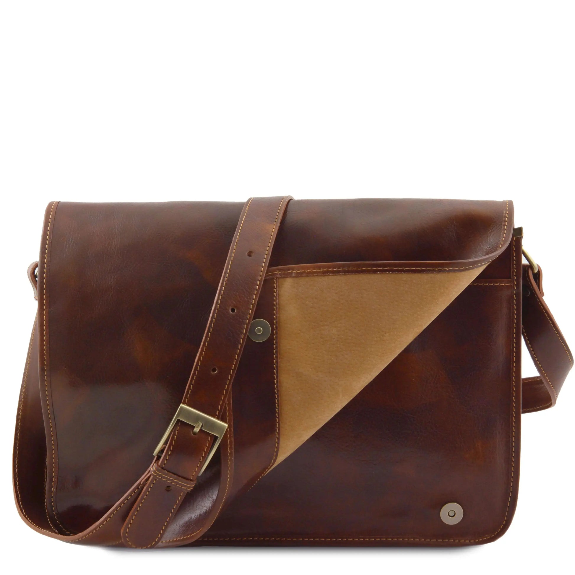 besace cuir homme messenger double tl90475 - marron - Tuscany Leather