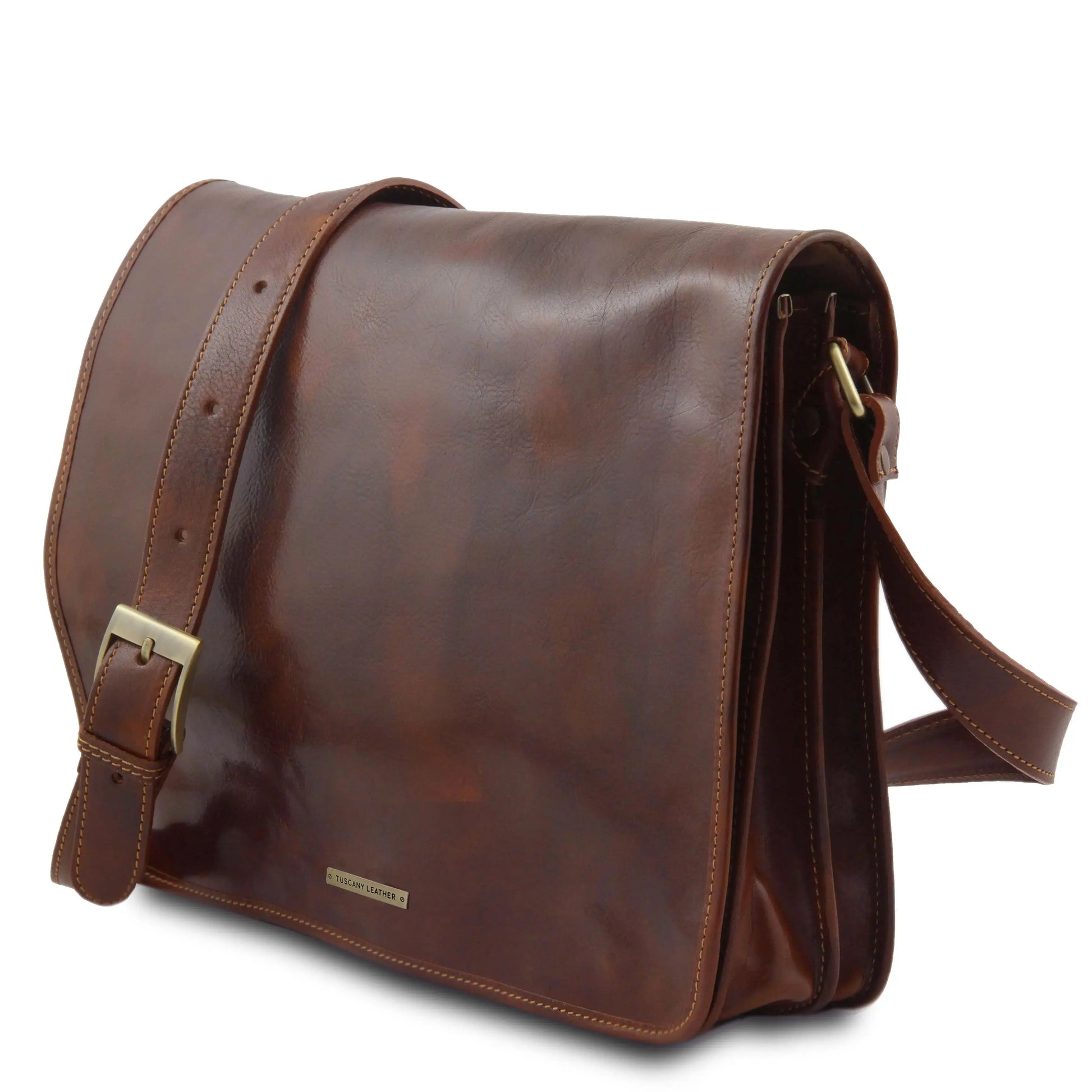 besace cuir homme messenger double tl90475 - marron - Tuscany Leather