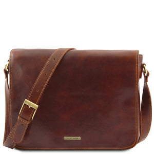 besace cuir homme messenger double tl90475 - marron - Tuscany Leather
