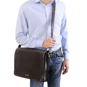 besace cuir homme messenger double tl90475 - marron foncé - Tuscany Leather