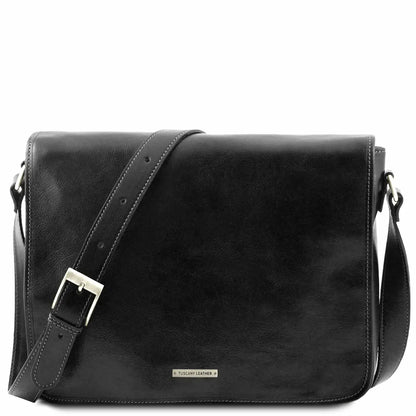 besace cuir homme messenger double tl90475 - noir - Tuscany Leather