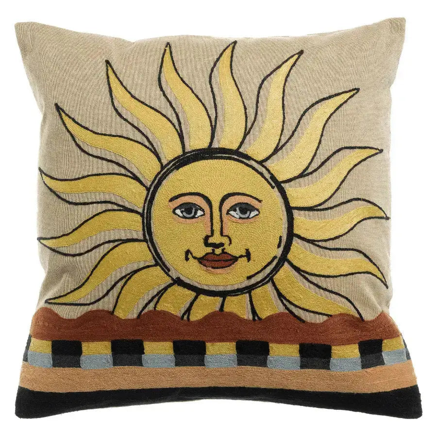 Coussin brodé Adria Multicolore -  Soleil et vagues - 45x45 cm -  Vivaraise
