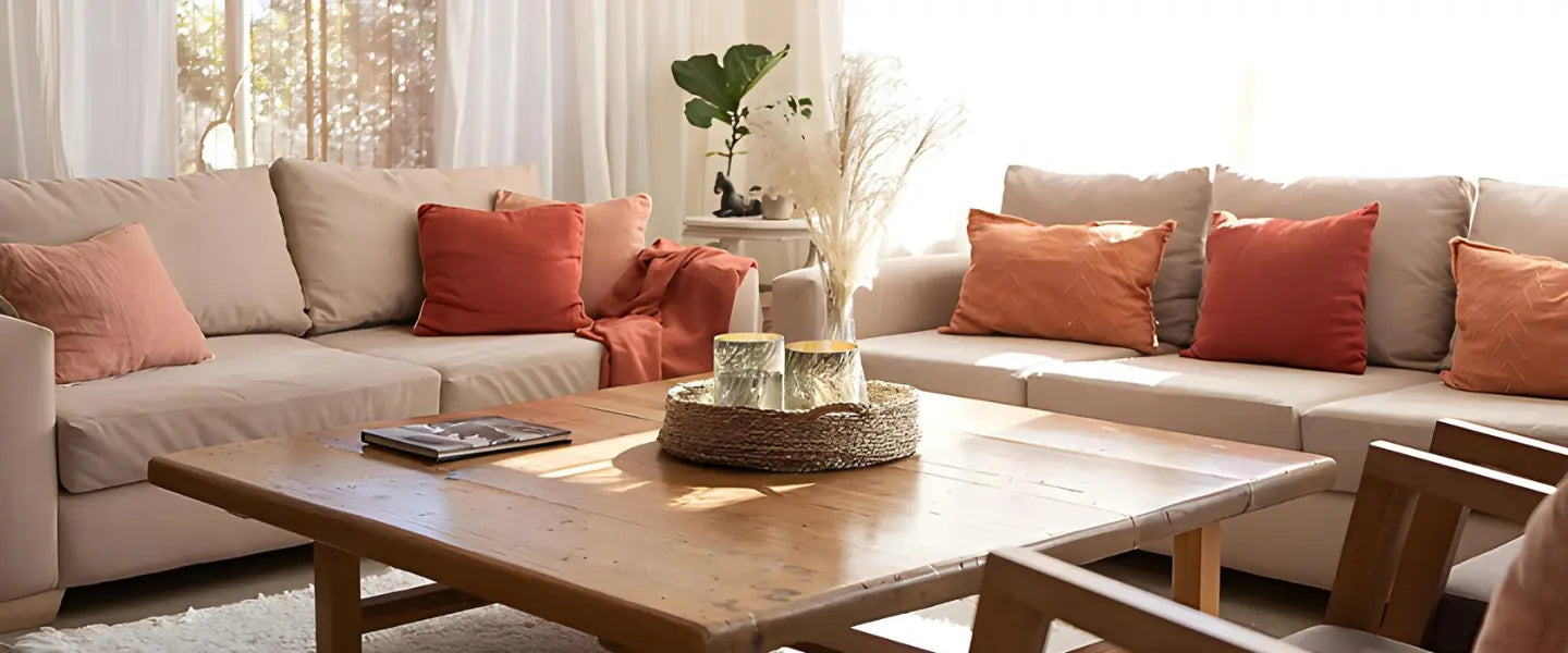 Coussins sur canapés table basse
