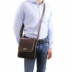 sac bandoulière en cuir homme marron foncé - john tl141408 - Tuscany Leather