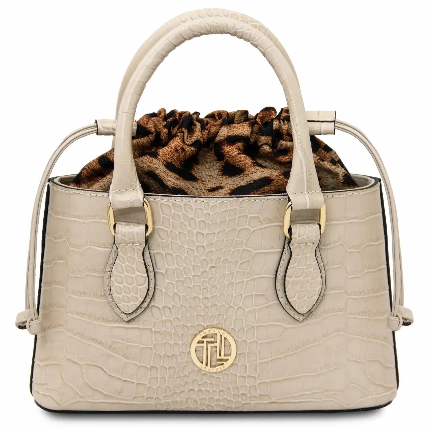 sac cabas en cuir effet croco beige  croque tl142510 Tuscany Leather