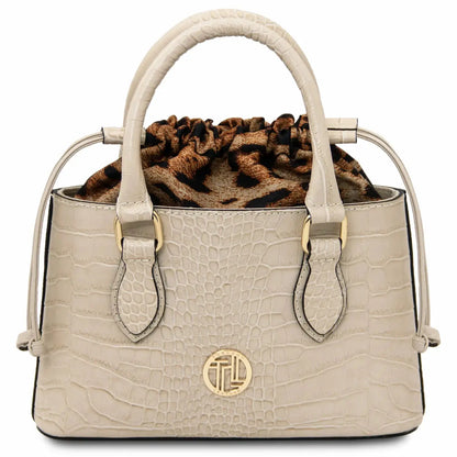 sac cabas en cuir effet croco beige  croque tl142510 Tuscany Leather