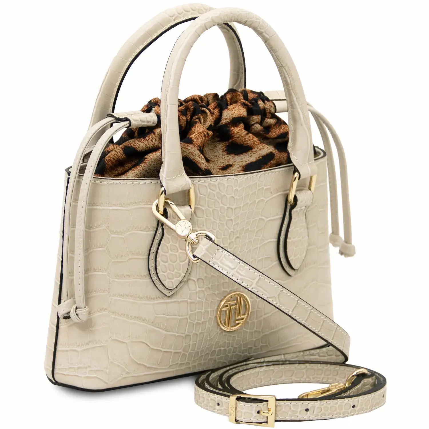 sac cabas en cuir effet croco beige avec bandoulière croque tl142510 Tuscany Leather