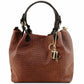 sac shopping en cuir imprime tressé cannelle - tl keyluck tl141573 - Tuscany Leather