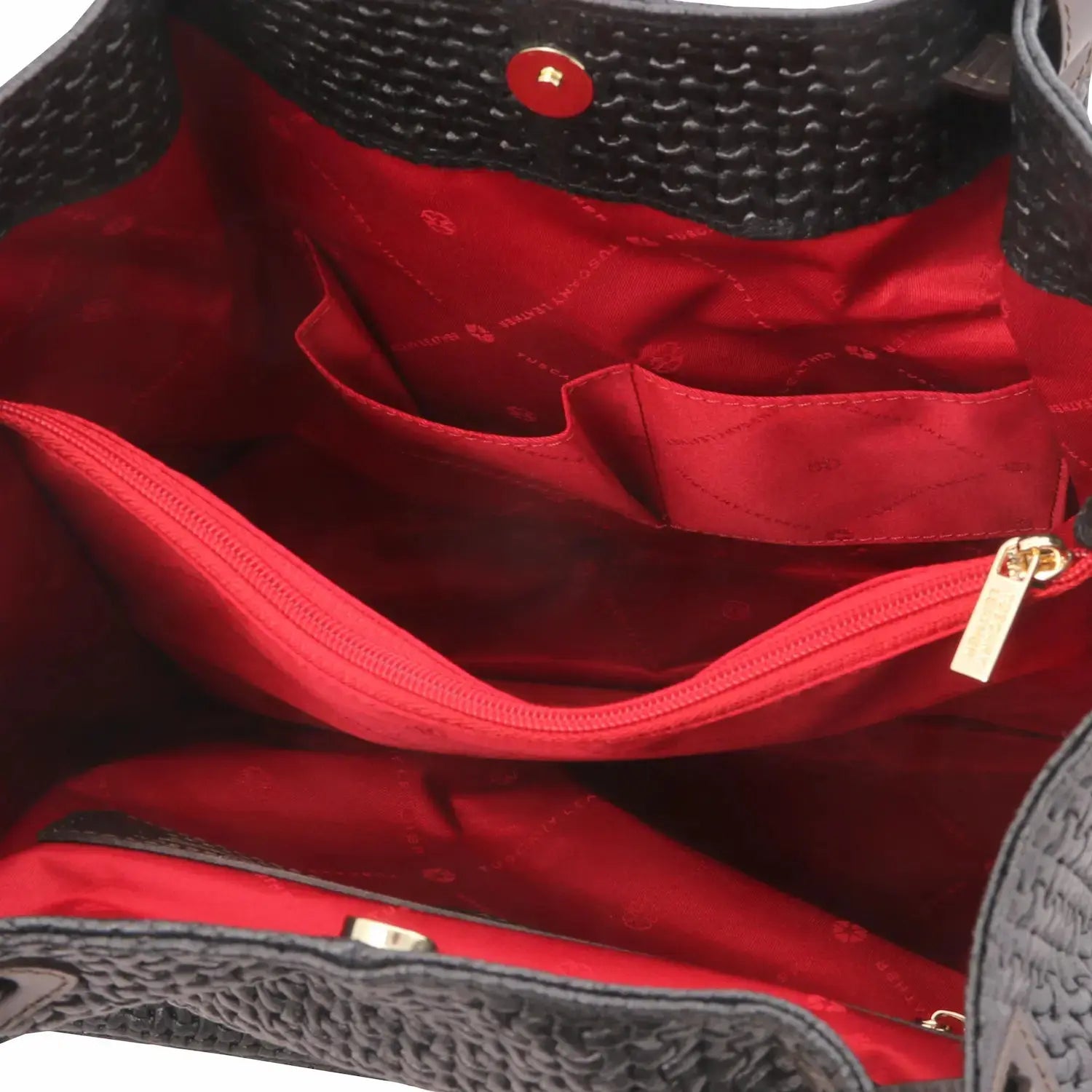 sac shopping en cuir imprime tressé noir poches intérieures  - tl keyluck tl141573 - Tuscany Leather