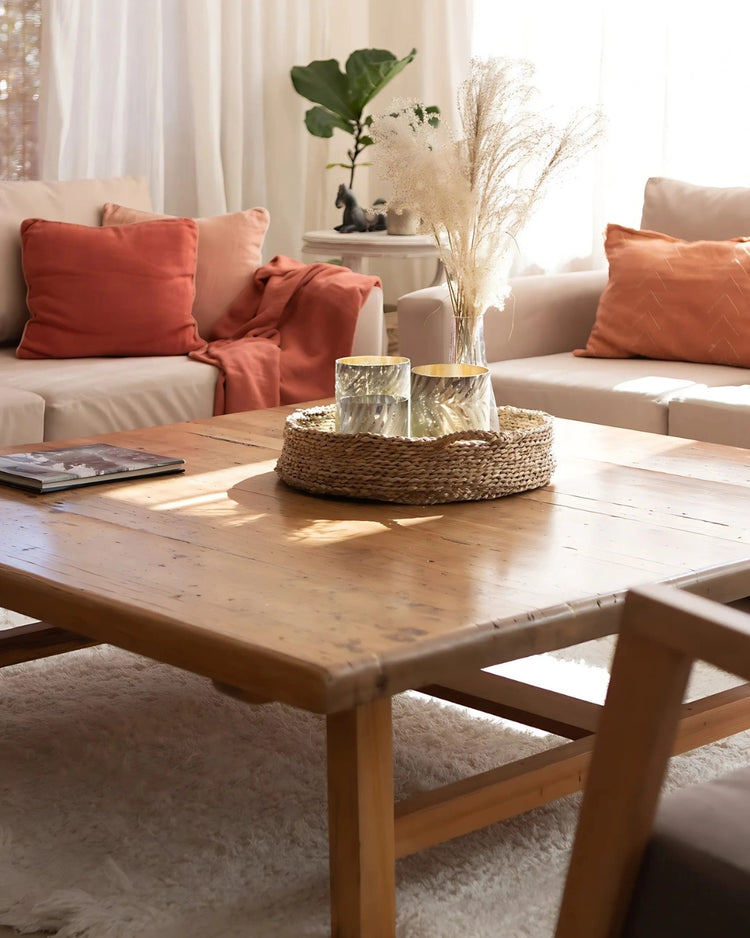 salon beige coussin terracotta